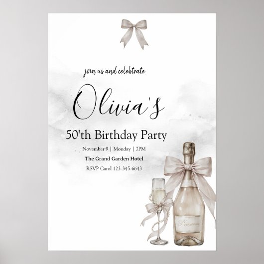 Poster Black Coquette Minimalist Elegant 50th Birthday (Devant)