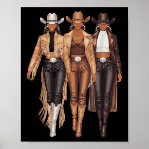 Poster Black Cowgirl Western Tee Rodeo Pays Femmes Juin