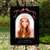 Poster Black Deep Blush Bow Graduation Party Welcome