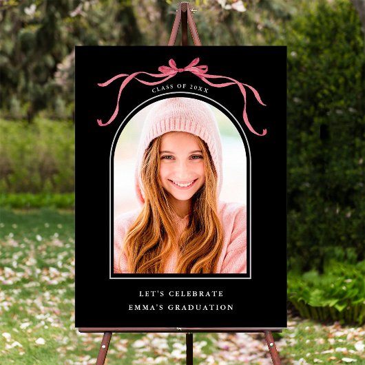 Poster Black Deep Blush Bow Graduation Party Welcome