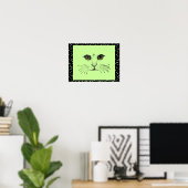 Poster Black Drawing Cat Face Intense Eyes Polka Dots (Bureau à domicile)