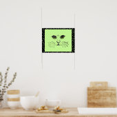 Poster Black Drawing Cat Face Intense Eyes Polka Dots (Cuisine)