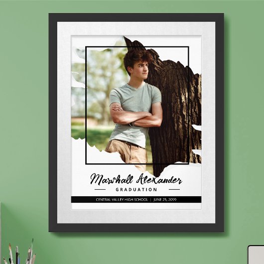 Poster Black Edgy Abstrait Torn Photo Graduation