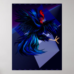 Poster Black Fighting Rooster Print