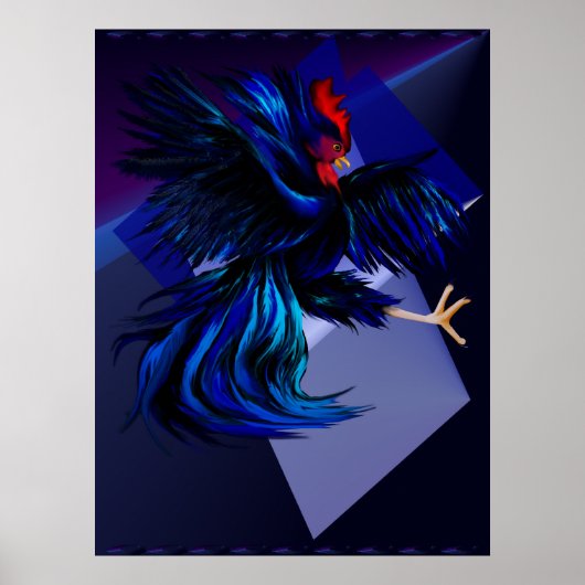 Poster Black Fighting Rooster Print (Devant)