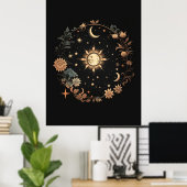 Poster Black Floral Celestial Boho Mur Art (Bureau à domicile)