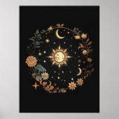 Poster Black Floral Celestial Boho Mur Art (Devant)