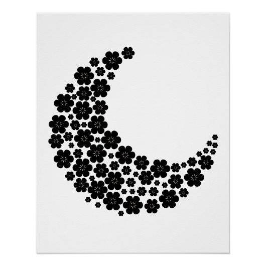 Poster Black Floral Crescent Moon – Minimalist Boho Moon (Devant)