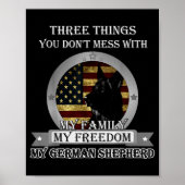 Poster Black German Shepherd American Flag Three Things Y (Devant)