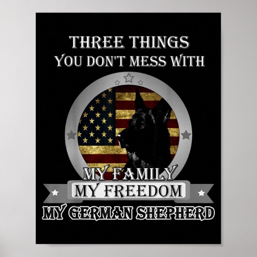 Poster Black German Shepherd American Flag Three Things Y (Devant)