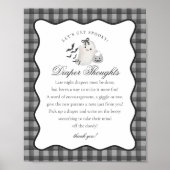 Poster Black Gingham Cute Ghost Diaper Thoughts Sign (Devant)