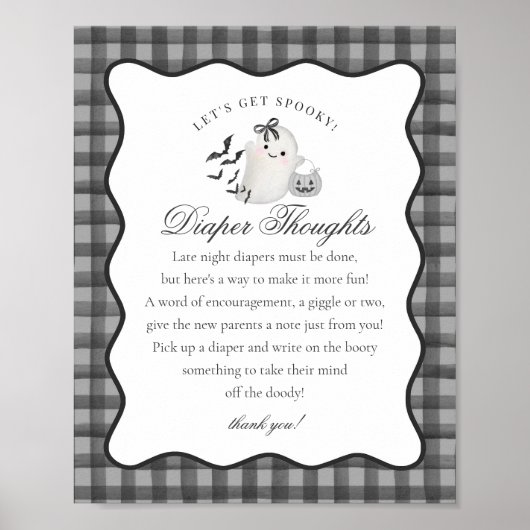 Poster Black Gingham Cute Ghost Diaper Thoughts Sign (Devant)