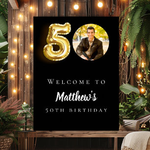 Poster Black gold 50e photo anniversaire fête bienvenue
