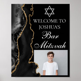 Poster Black Gold Agate Bar Mitzvah Party Photo