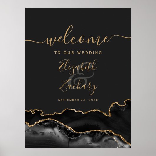 Poster Black Gold Agate Geode 18x24 Mariage Bienvenue (Devant)