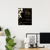 Poster Black Gold Bienvenue Floral 50e anniversaire Maria (Bureau à domicile)