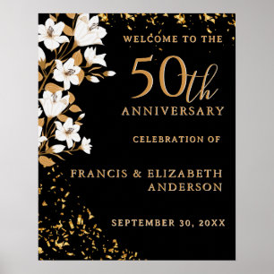 Poster Black Gold Bienvenue Floral 50e anniversaire Maria