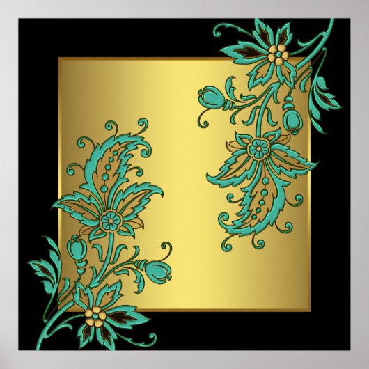 Poster Black Gold Elegant Floral Wall Art Imprimer (Devant)