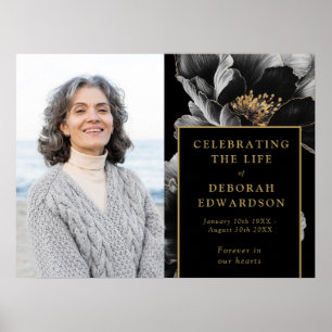 Poster Black Gold Funeral Celebration Of Life Photo Sign