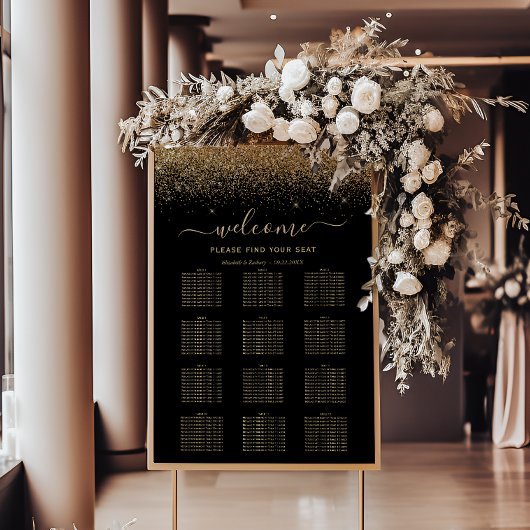 Poster Black Gold Glitter 12-Table Wedding Seating