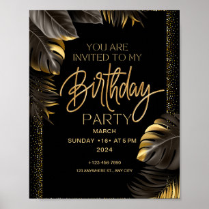 Poster Black Gold Luxury Bonne fête d'anniversaire