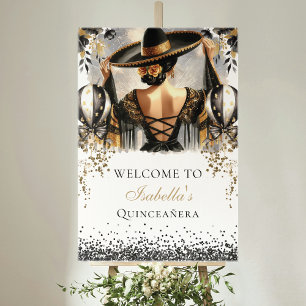 Poster Black Gold Mexicaine Quinceañera Accueil personnal