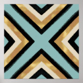 Poster Black Gold Mint Brush Strokes Triangles (Devant)