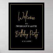 Poster Black Gold Moderne fête d'anniversaire Bienvenue (Devant)