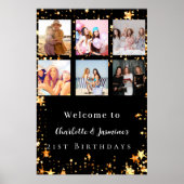 Poster Black gold photo collage étoiles 2 personnes anniv (Devant)