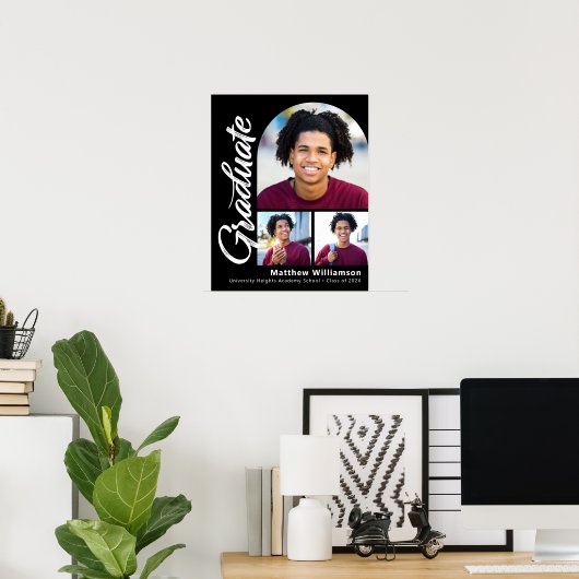 Poster Black Graduation 3 Photo Bold Arch Blanc Script (Bureau à domicile)