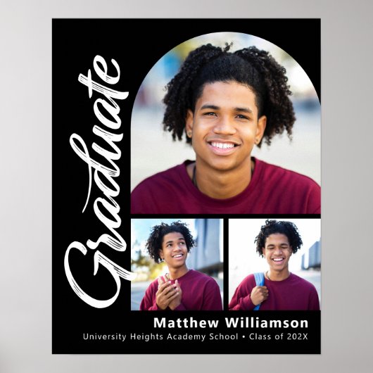 Poster Black Graduation 3 Photo Bold Arch Blanc Script (Devant)