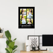 Poster Black Graduation 4 Photo White Script Hearts Girly (Bureau à domicile)