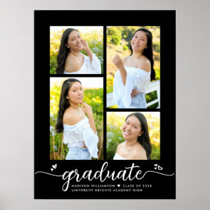 Poster Black Graduation 4 Photo White Script Hearts Girly