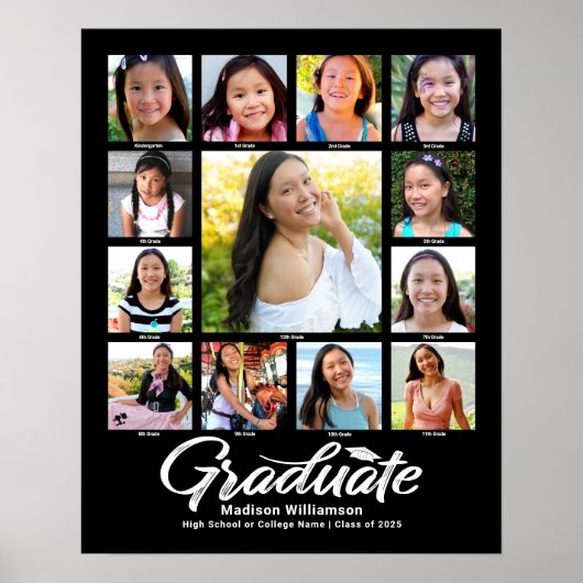 Poster Black Graduation K-12 Photo Collage blanc Script (Devant)