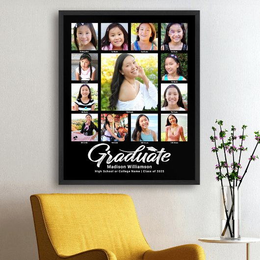 Poster Black Graduation K-12 Photo Collage blanc Script