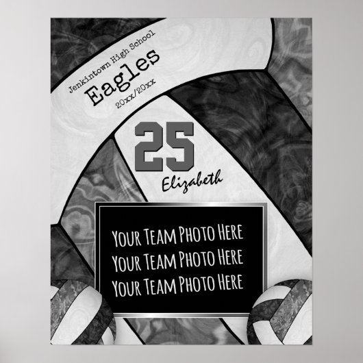 Poster black gray girls' volleyball team photo (Devant)