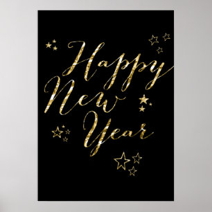 Poster Black Happy New Year Gold Sign Print 20x28