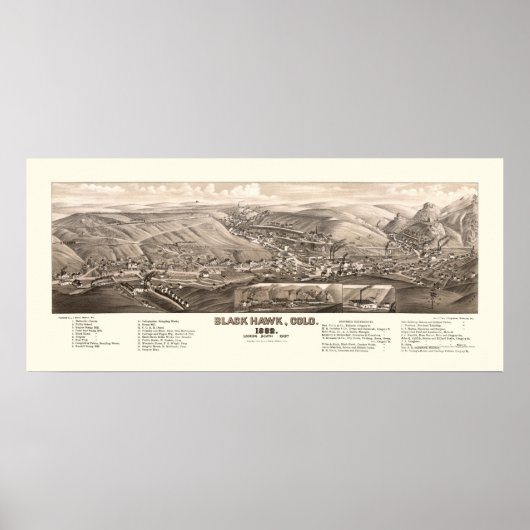 Poster Black Hawk, CO Carte panoramique - 1882 (Devant)