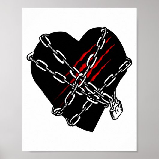 Poster Black Heart Red Chains Cool Gothic Valentines Day  (Devant)