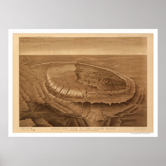 Poster Black Hills of Dakota Birdseye View 1880 (Devant)