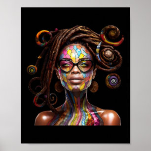 Poster Black History Moth Loc'd Hair Art Black Queen Afr