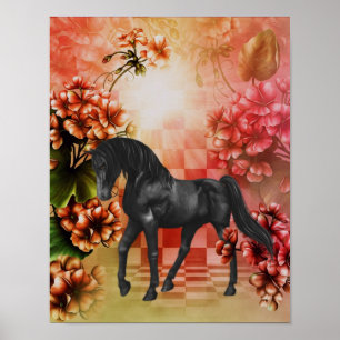Poster Black Horse Flowers Imaginaire Art