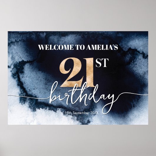 Poster Black Ink Aquarelle 21e anniversaire bannière de b (Devant)