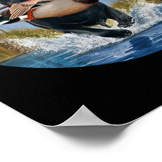 Poster Black Lab Labrador Chasse Canards Aquarelle Jaune (Coin)