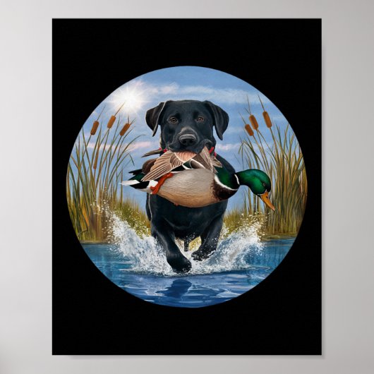 Poster Black Lab Labrador Chasse Canards Aquarelle Jaune (Devant)