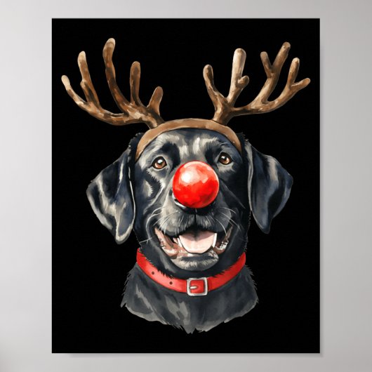 Poster Black Lab Labrador Christmas Dog Reindeer Xmas Paj (Devant)