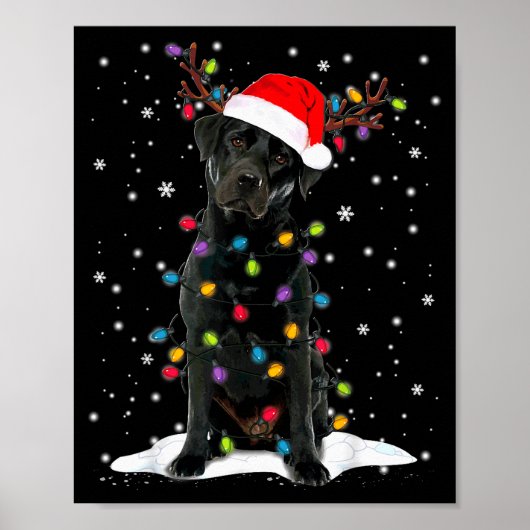 Poster Black Lab Labrador Christmas Tree Light Pajama Dog (Devant)