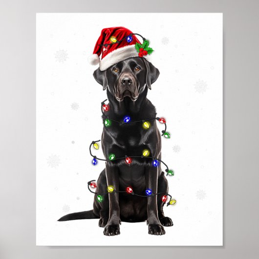 Poster Black Lab Labrador Christmas Tree Light Pyjama Chi (Devant)