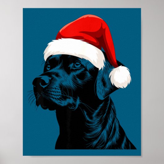 Poster Black Lab Labrador Santa Hat Christmas Holiday Pet (Devant)