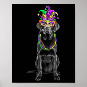 Poster Black Labrador Mardi Gras Costume perles Masque